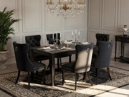 Vista 2 de East West Furniture DUDA7-BLK-12 - Juego de mesa y sillas de cocina de 7 piezas, consta de una mesa de comedor rectangular y 6 sillas Parson
