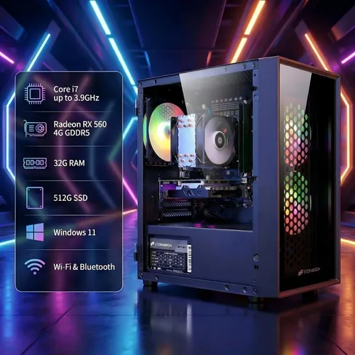Vista 2 de Escritorio para PC para juegos STGAubron,Core I7,RX 560 4G,32G RAM,512G SSD