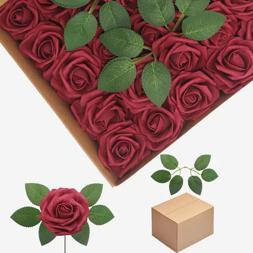 Vista 66 de Flores artificiales, rosas falsas de espuma de aspecto real, combo de flores artificiales de boda para ramos de boda, centros de mesa, arreglos