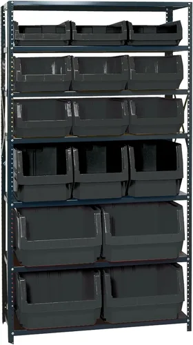 Vista 40 de Quantum QSBU-245BK Heavy Duty Shelving Unit with (7) Shelves and (24) QUS245 Black Bins for Garage Warehouse Storage Distribution 400 lb Load