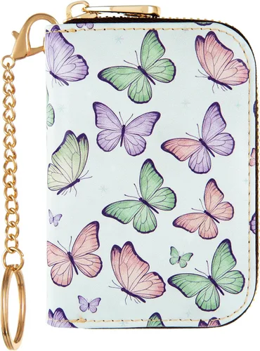 Vista 11 de Soporte para tarjetas de crédito, cartera con bloqueo RFID para mujer, pequeña cartera delgada de cuero con llavero con cremallera, funda