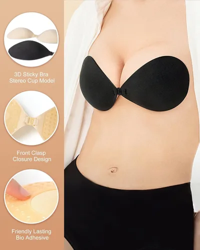 Vista 3 de Adhesive Bra Push Up for Women 2 Pair, Sticky Invisible Lifting Bra, Backless Strapless Bras for Dress with Pasties