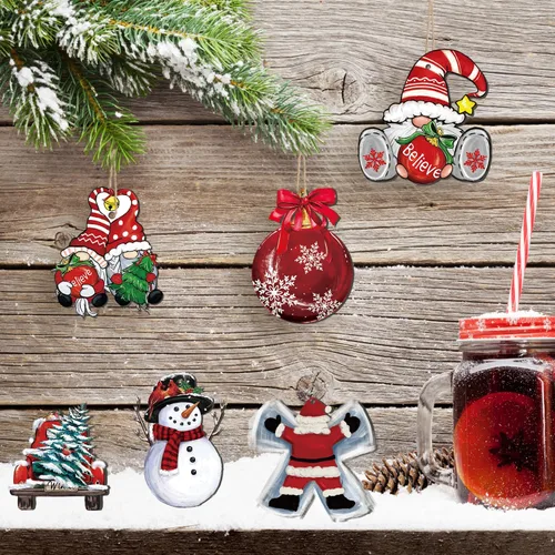 Vista 3 de Horaldaily 36 adornos colgantes de madera para fiestas de Navidad, gnomo, muñeco de nieve, camión, decoración colgante para Navidad, Navidad