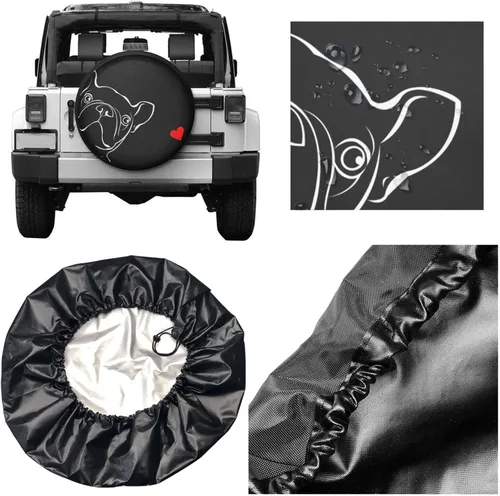 Vista 4 de Linda cubierta de llanta de repuesto para bulldog con diseño de animal de mascota, a prueba de polvo, para remolque, caravana, muchos vehículos, 14