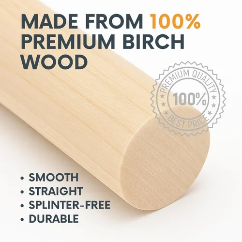 Vista 6 de Juego de 50 varillas de madera de abedul para manualidades, 24 pulgadas de largo, varios tamaños para proyectos de bricolaje, manualidades de madera