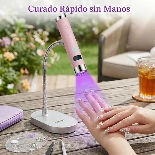 Vista 7 de Linssy Mini luz UV para uñas de gel,Sensor automático y soporte magnético Rosa