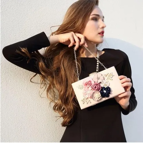 Vista 4 de QUUL Bolso de mano para mujer, bolso floral para fiesta, boda, noche