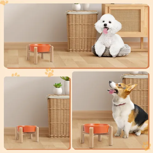 Vista 6 de Comedero Lento Elevado para Perros - Plato de Comida de Laberinto de Cerámica con Soporte de Bambú - Comedero Elevado para Comedores Rápidos - Ideal
