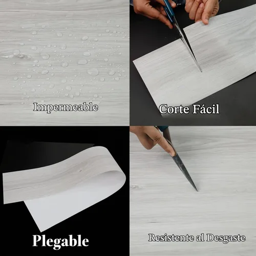 Vista 5 de Azulejos de suelo para despegar y pegar, suelo de tablones de vinilo blanco (Ash White)