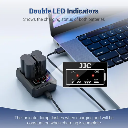 Vista 5 de JJC BLX-1 Cargador de batería USB de doble ranura para cámaras Olympus OM-1 Mark II OM1 OM-3 OM3, cable de carga USB a USBC, con protección contra