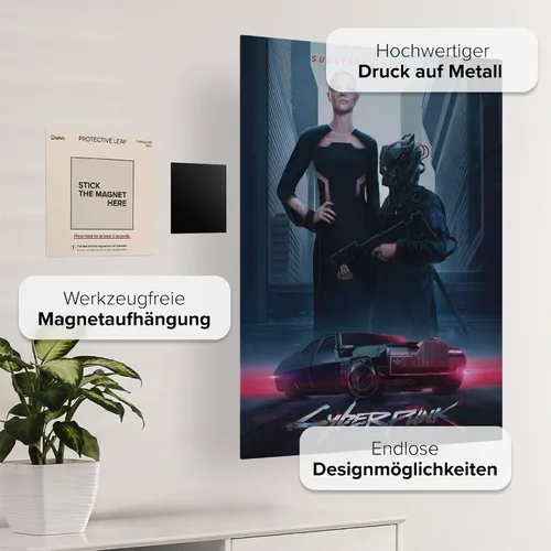 Vista 3 de Displate Póster de metal oficial Cyberpunk 2077, montaje magnético incluido, obra de arte con licencia moderna, decoración de pared, estilos