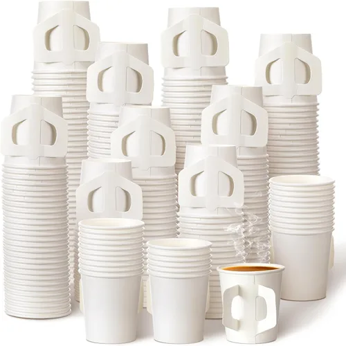 Vista 8 de Funtery 50 unidades de 4 oz tazas de espresso desechables a granel con asas, tazas de papel desechables blancas para café, espresso, té, bebidas