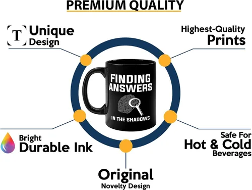 Vista 3 de Taza de café detective de 11 oz, color negro Encontrar respuestas en - Oficial de policía Patrulla Policía Detective Sheriff Police Enforcement