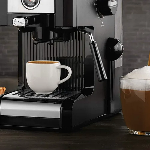 Vista 5 de Mr. Coffee Easy Maker Auténtica máquina de café expreso, 6 piezas, cromo/negro