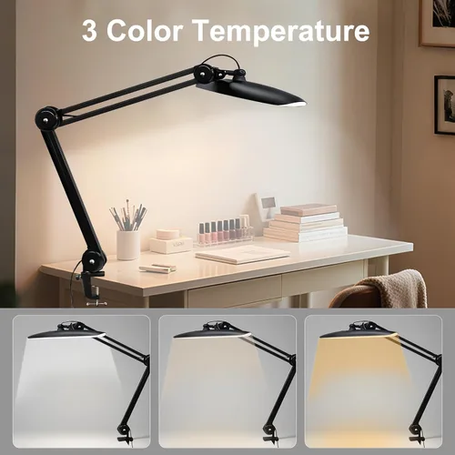 Vista 3 de Lámpara de escritorio LED de 20 pulgadas con abrazadera, luz de uñas ajustable CCT de 24 W regulable para escritorio, 120 LED de brazo giratorio