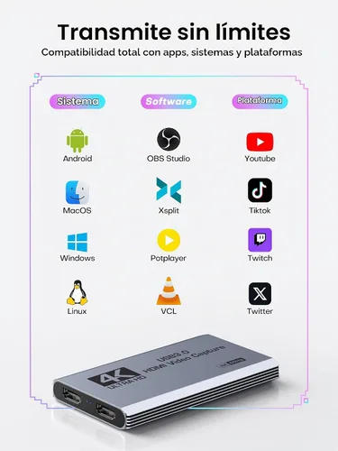 Vista 5 de XIIXMASK Tarjeta de captura HDMI USB 3.0, captura 4K60FPS con paso a través Gris