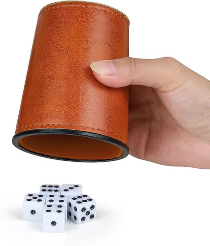 Vista 5 de Juego de tazas de dados con forro de fieltro de cuero PU de Reriver, 6 tazas silenciosas mezcladoras de dados con 36 dados para juegos de Bar Party