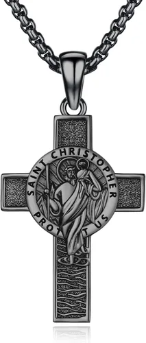 Vista 16 de 925 Sterling Silver Patron Saint Amulet Necklace for Men Women plateado