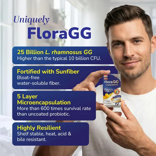 Vista 4 de LABO Nutrition FloraGG Lactobacillus Rhamnosus LGG 25 mil millones de UFC al día (probiótico LGG con fibra solar) 5 capas microencapsulado L.