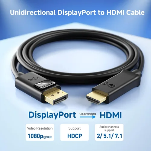 Vista 2 de Cable Matters Cable DisplayPort a HDMI Unidireccional - 3 pies, Cable DP a HDMI Chapado en Oro, Cable de Conversión de DisplayPort a