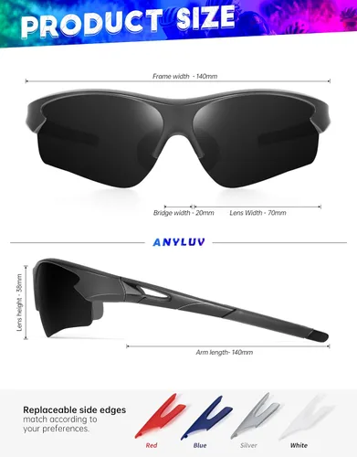 Vista 6 de ANYLUV Gafas de sol deportivas para hombres y mujeres, gafas de sol polarizadas ligeras mejoradas para hombre, protección UV para exteriores