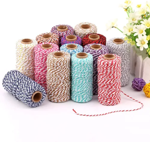 Vista 2 de Cuerda de Hilo de Algodón para Panaderos: 2 Rollos de Cordel para Manualidades Envolver Regalos - 656 Pies de Cordel Negro Blanco para Cocina