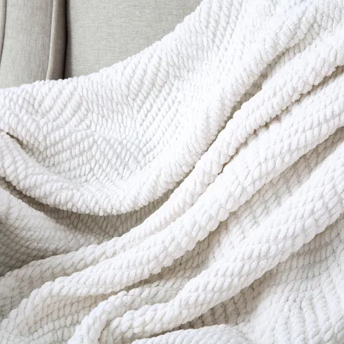 Vista 2 de Manta de punto suave con textura para sofá, manta de tweed crema con borlas de flecos para decoración del hogar, cama, sofá, silla, 50 x 60 Blanco