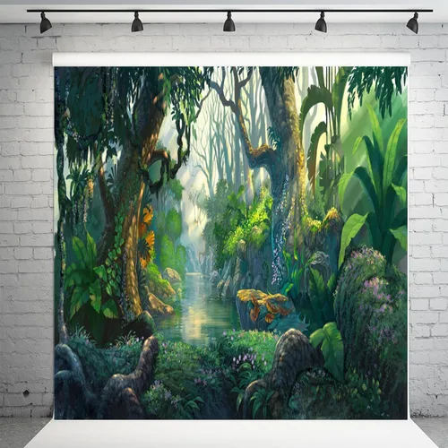 Vista 8 de AOFOTO Fantástico telón de fondo de selva de 5 x 3 pies para explorar bosques de verano para fotografía de aventura, fondo de fotografía