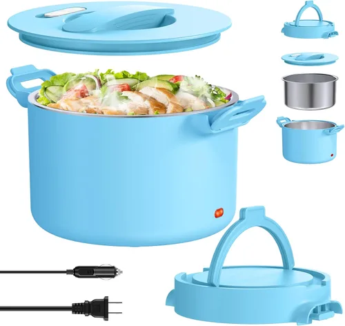 Vista 9 de Lonchera eléctrica, calentador de alimentos, 34 onzas, a prueba de fugas, portátil, calentado, para automóvil, camión, oficina, campamento, 100 W