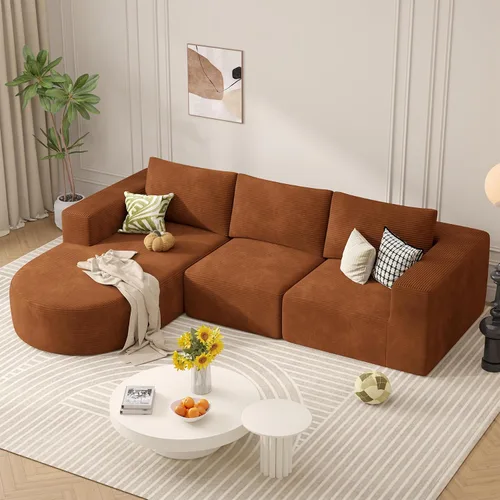 Vista 10 de Sofá modular con diván en forma de L, sofá cama moderno seccional Cloud con asiento profundo, sofás de compresión de esponja, no requiere montaje