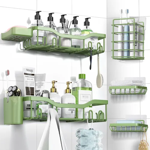 Vista 28 de NESOMI Organizador de Ducha Adhesivo Juego de 7 Piezas, Estantes de Baño de Acero Inoxidable a Prueba de Óxido, Accesorios de Almacenamiento sin