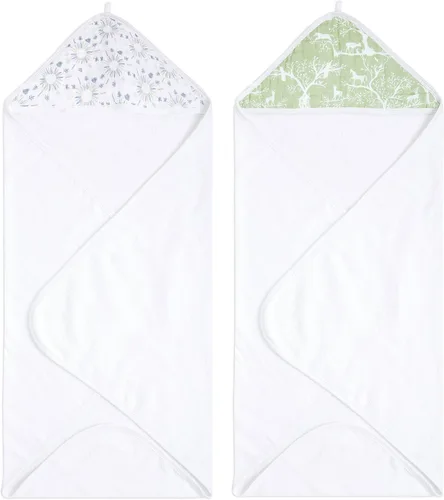 Vista 11 de aden + anais Essentials - Toalla de baño con capucha para bebé, súper suave, 100% algodón, paquete de 2, conejitos ruborizados
