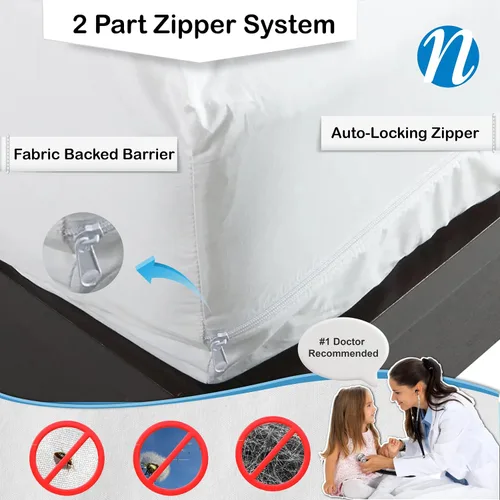 Vista 2 de National Allergy Funda para colchón tamaño individual, 100 % algodón, 38 x 75 x 16 pulgadas, hipoalergénica, a prueba de polvo, con cremallera de 6
