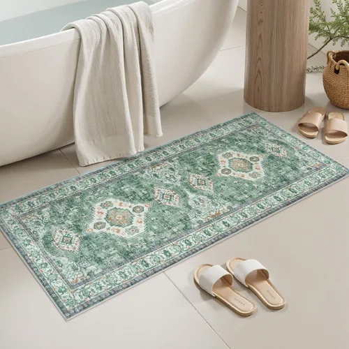 Vista 13 de Alfombras de Baño Bohemias Azules Seavish, Tapete de Baño Absorbente Vintage Desgastado de 18x26 Pulgadas, Alfombra de Baño Pequeña Antideslizante