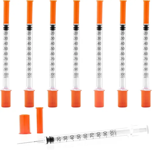 Vista 11 de U-100 - Jeringa de 0.5cc 1.06 oz 5/16" (8mm) con aguja, envuelta individualmente, paquete de 20