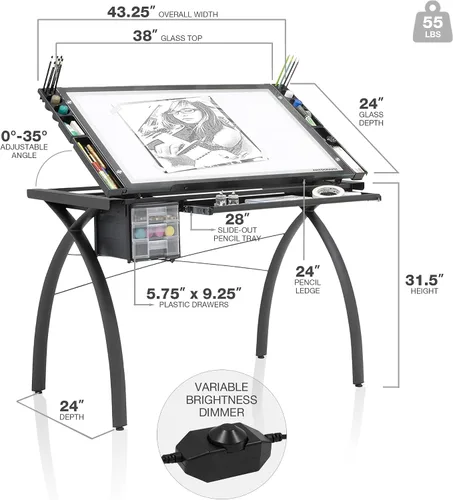 Vista 7 de Artograph Futura - Mesa de luz para artistas, dibujo con luz regulable y parte superior ajustable