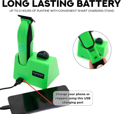 Vista 8 de Supreme Trimmer Recharge ST777 - Recortadora de peluquero profesional con 2 baterías extraíbles, motor de 8000 RPM, cuchillas DLC de espacio cero