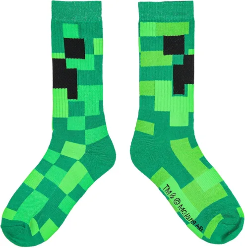 Vista 3 de Bioworld Minecraft Creeper - Calcetines para adultos con diseño de personajes, Verde