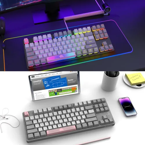 Vista 7 de A.JAZZ AK873 Teclado mecánico TKL para juegos con cable de 87 teclas con retroiluminación arco iris, interruptor marrón táctil, junta NKRO