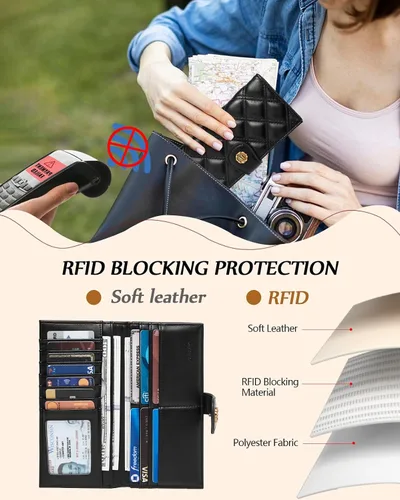 Vista 3 de cakang Billetera para mujer, compacta y delgada, plegable, con bloqueo RFID, de cuero, tarjetero con cremallera, 1-negro, Cartera delgada para mujer