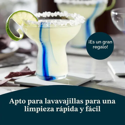 Vista 5 de Libbey Blue Ribbon - Juego de 6 vasos de Margarita sin tallo, de inspiración artesanal, elegantes vasos de margarita, cristalería mexicana ligera