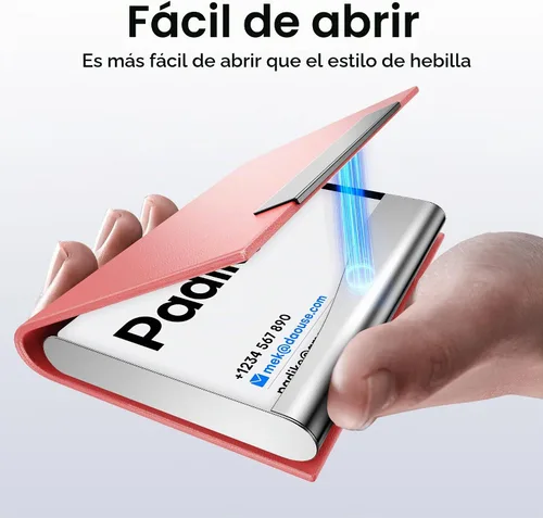 Vista 4 de Padike - Tarjetero profesional de cuero PU y acero inoxidable con múltiples ranuras, tarjetero con cartera para tarjetas de crédito, documento