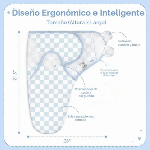 Vista 2 de Manta para bebé, 0-3 meses, saco de dormir de algodón con brazos, mantas para recién nacido