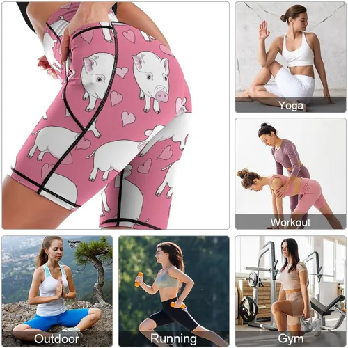 Vista 6 de Mini Pigs and A Hearts - Pantalones cortos de ciclismo para mujer, pantalones de yoga, pantalones cortos deportivos de entrenamiento con bolsillos