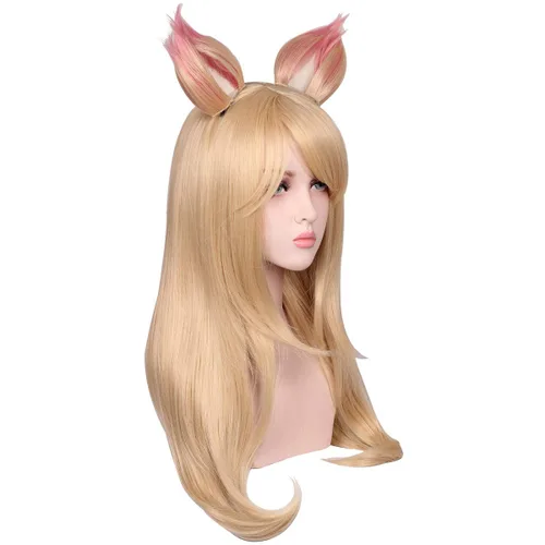 Vista 4 de ColorGround - Peluca larga y recta de rubio para cosplay para fiestas de Halloween y conos