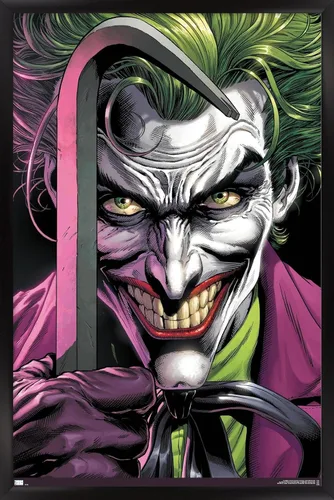 Vista 8 de Trends International DC Comics The Joker - Póster de pared con barra de palanca, 22.4 pulgadas de largo x 14.7 W, versión enmarcada de madera