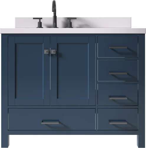 Vista 19 de ARIEL Tocador de baño azul medianoche de 43 pulgadas con encimera y protector contra salpicaduras de cuarzo blanco puro de 1.5 pulgadas, fregadero