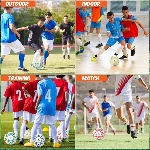 Vista 5 de Jenaai 4 pelotas de fútbol a granel con bomba y bolsa, pelota de fútbol desinflada, entrenamiento deportivo exterior para adultos y adolescentes