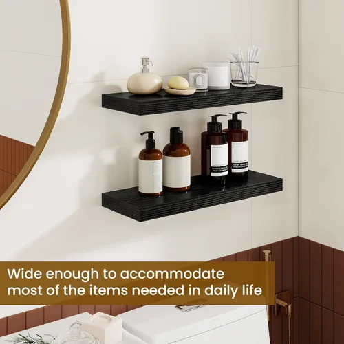 Vista 4 de Dreamland Estantes flotantes negros de 20 pulgadas, estantes de pared de 20 pulgadas para baño, dormitorio, cocina, estante de libros montado