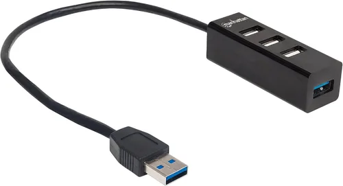Vista 4 de Manhattan Concentrador USB 3.0 de 4 puertos, con cable largo de 12 pulgadas, transferencia de datos de 5 Gbps, carga de dispositivo móvil de 1 A